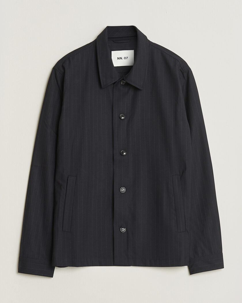 NN07 Zander Pinstriped Overshirt Navy Blue - Blå - Overshirt - Størrelse: M