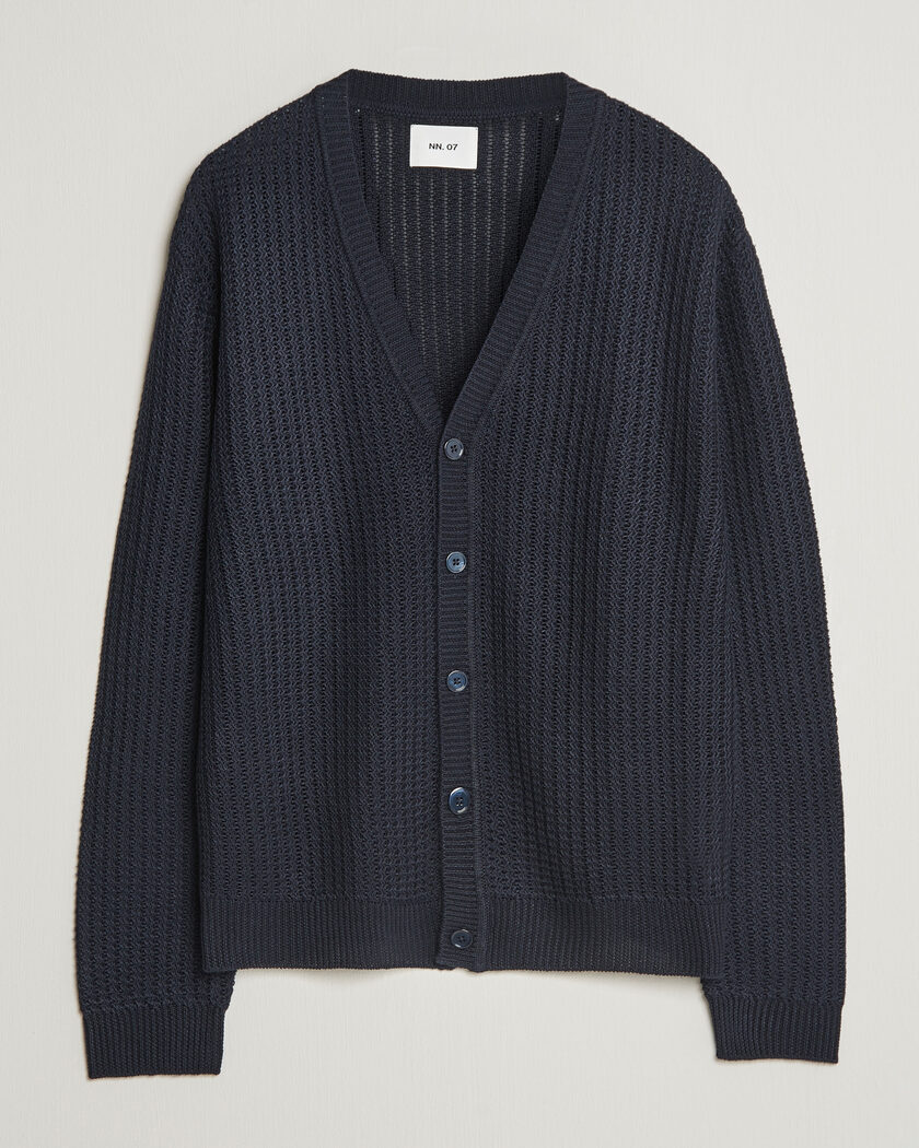 NN07 Tim Linen Knitted Cardigan Navy Blue – Blå