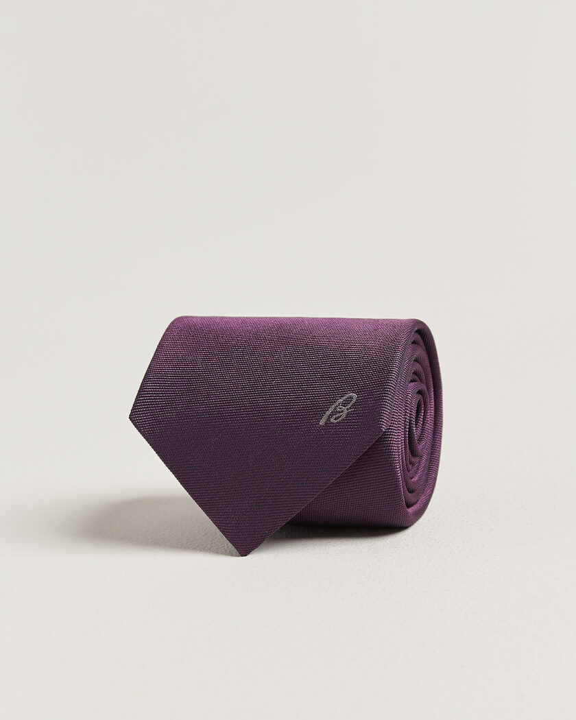 Brioni Embroidered Logo Silk Tie Burgundy – Rød