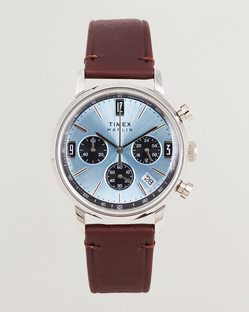 Timex Marlin Quartz Chronograph Leather 40mm Ice Blue Dial
