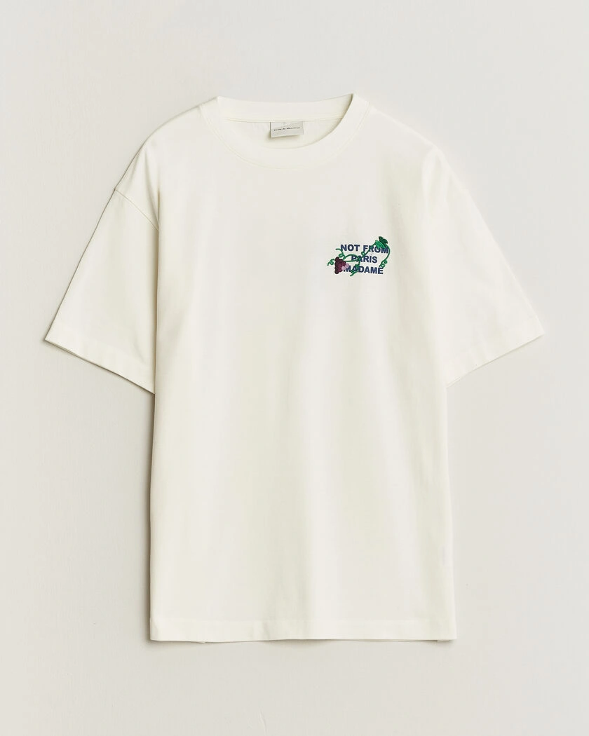 Drôle de Monsieur Vine Embroidered Slogan T-Shirt Off White – Hvit
