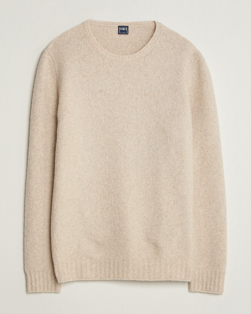 Fedeli Cashmere Blend Boucle Sweater Light Grey – Beige