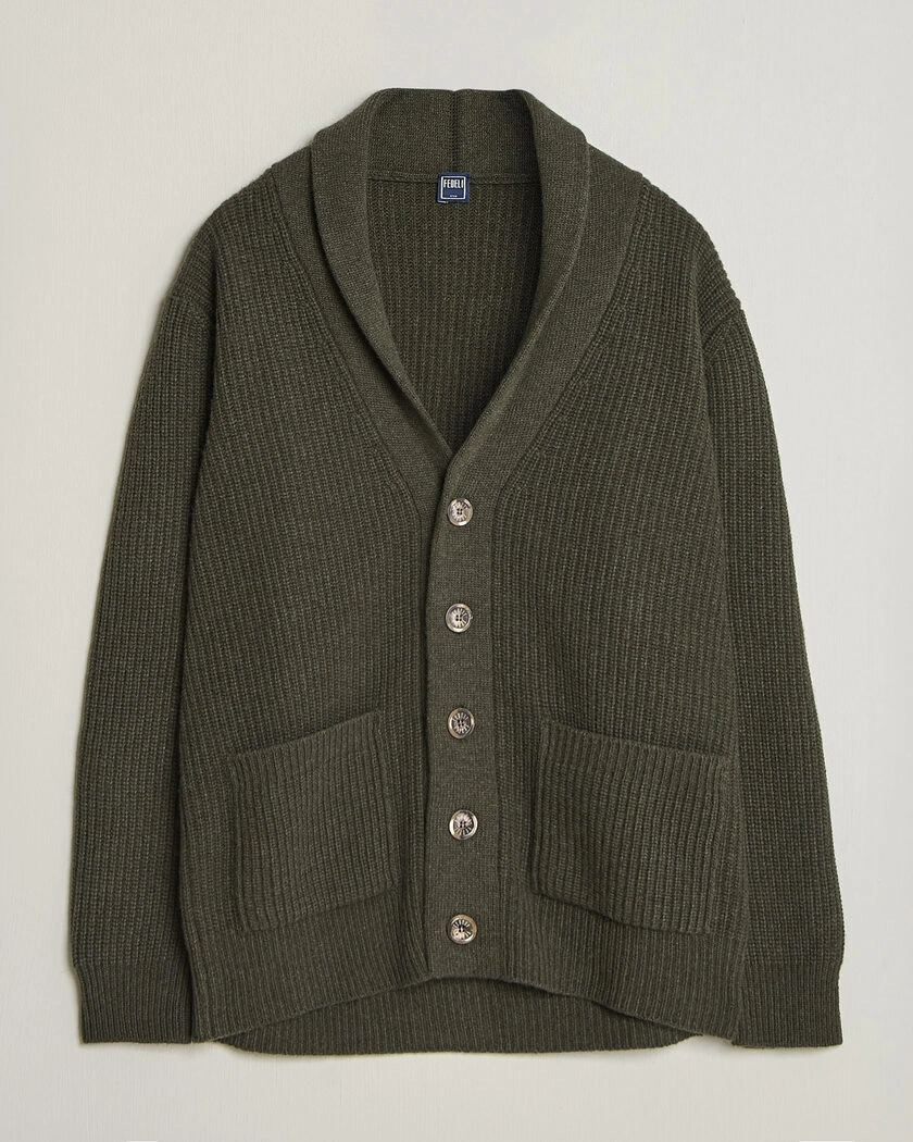Fedeli Wool/Cashmere Shawl Cardigan Forest Green – Grønn
