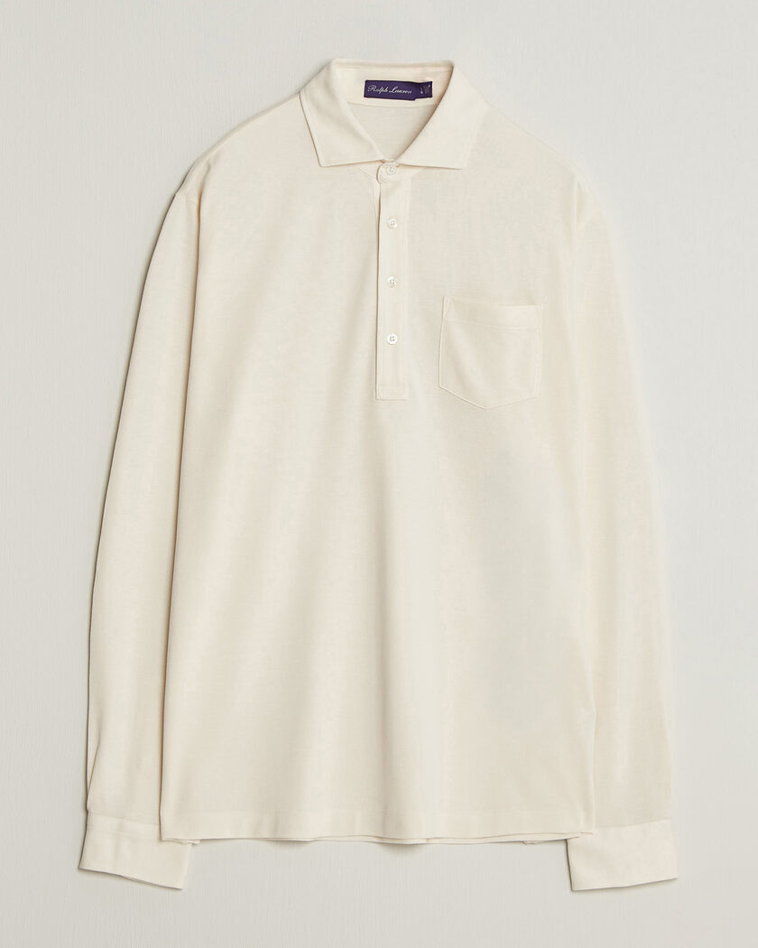 Ralph Lauren Purple Label Long Sleeve Washed Polo Classic Cream – Hvit