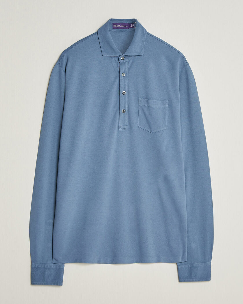 Ralph Lauren Purple Label Long Sleeve Washed Polo Blue Horizon – Blå