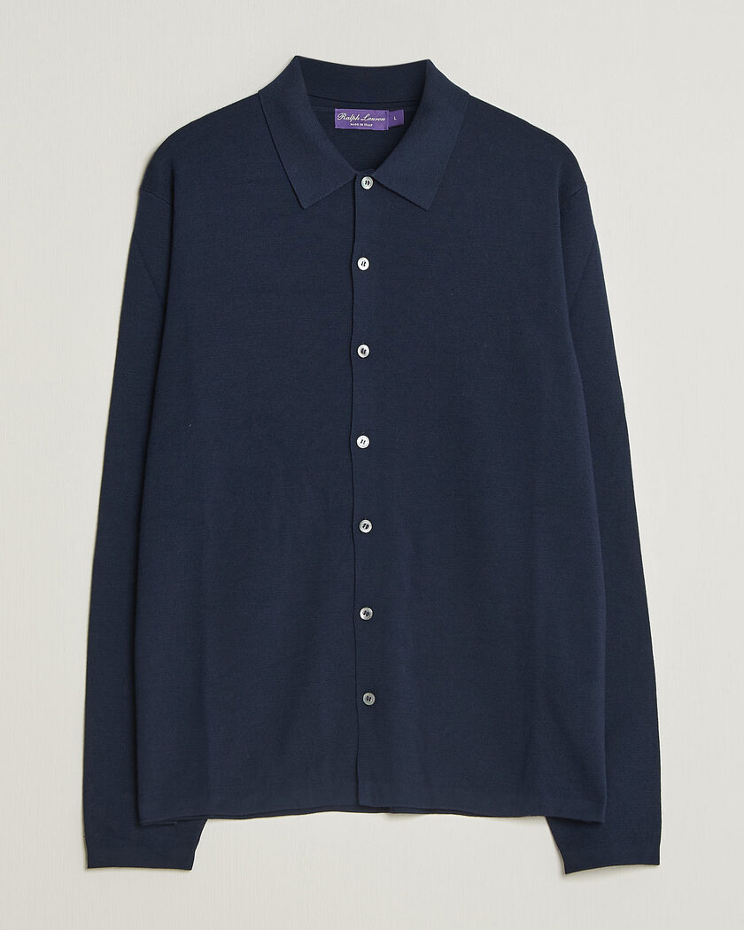  Ralph Lauren Purple Label Milano Stich Cardigan  Racing Navy – Blå