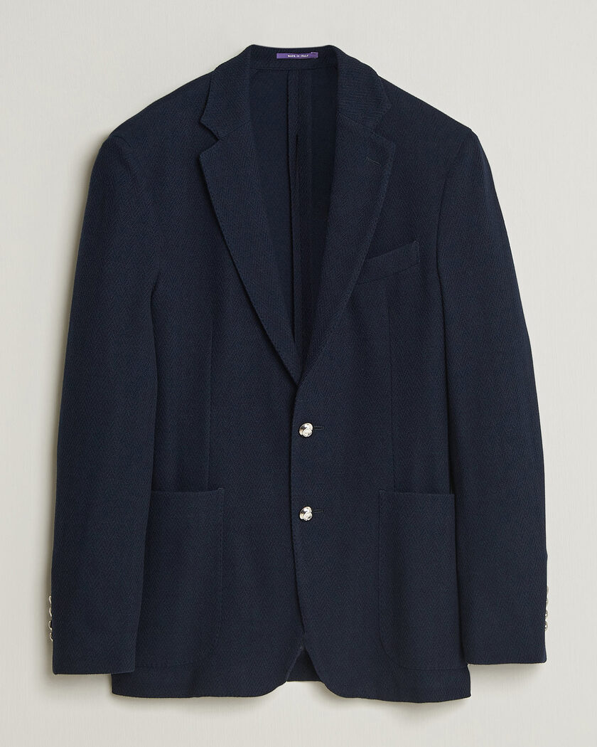 Ralph Lauren Purple Label Cashmere/Silk Herringbone Blazer Navy – Blå