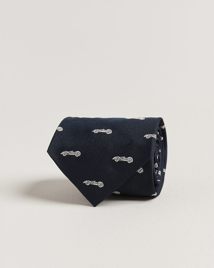 Ralph Lauren Purple Label Jacquard Race Cars Silk Tie Navy – Blå