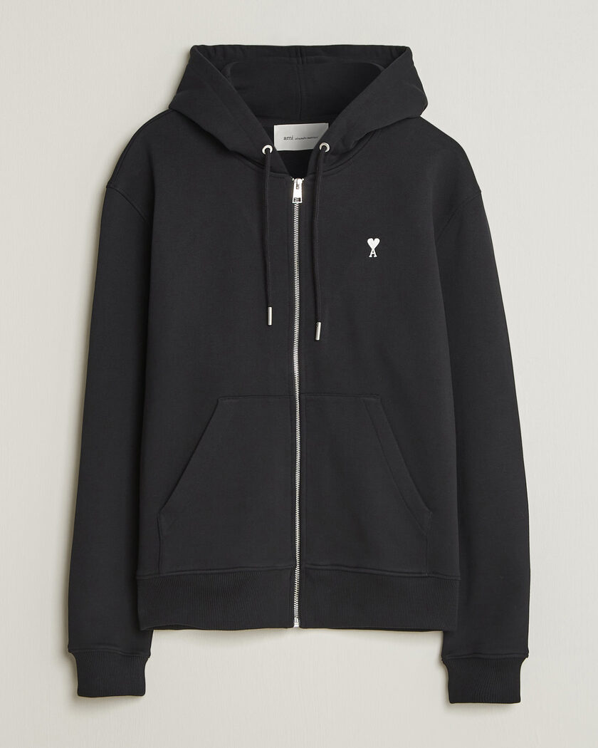 AMI Contrasted Heart Logo Full Zip Hoodie Black – Svart