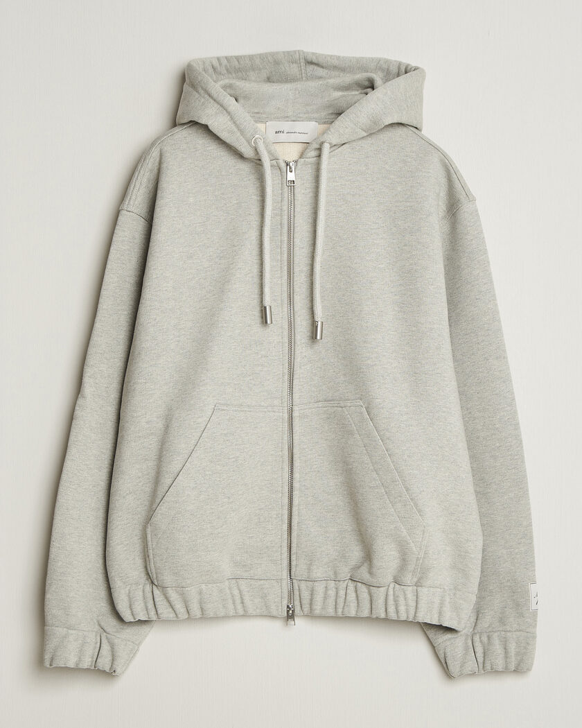 AMI Heritage Logo Full Zip Hoodie Light Grey Melange – Grå