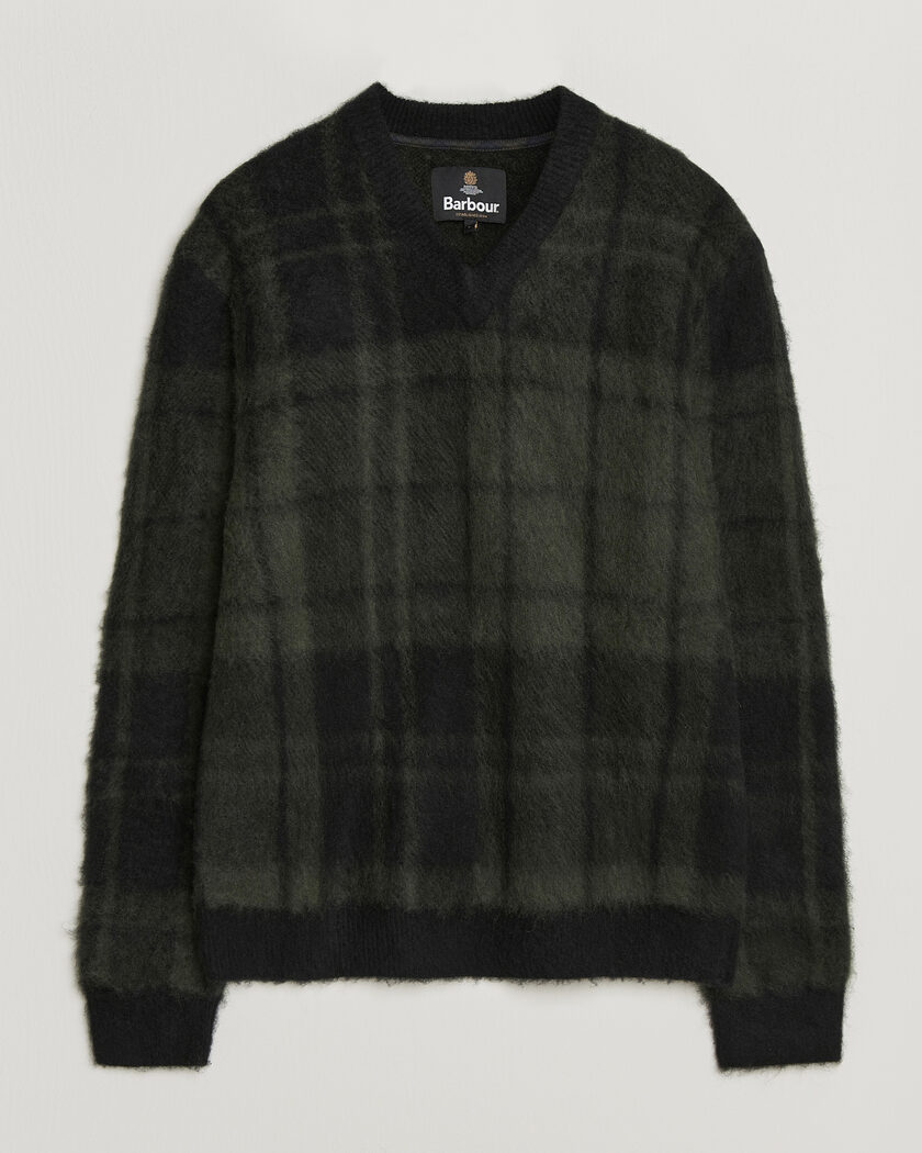 Barbour Lifestyle Hunham Tartan V-Neck Knitted Jumper Black – Svart