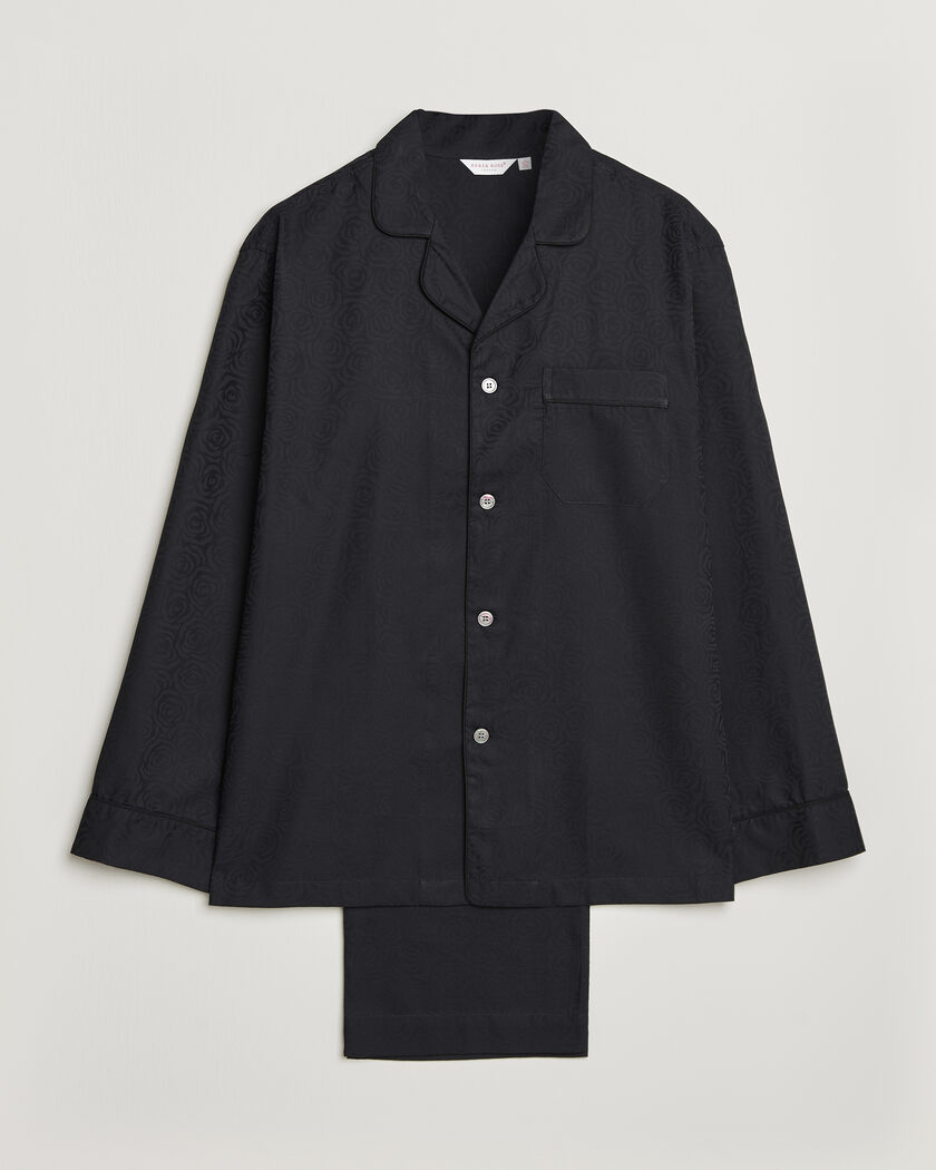 Derek Rose Piped Jacquard Cotton Pyjama Set Black – Svart