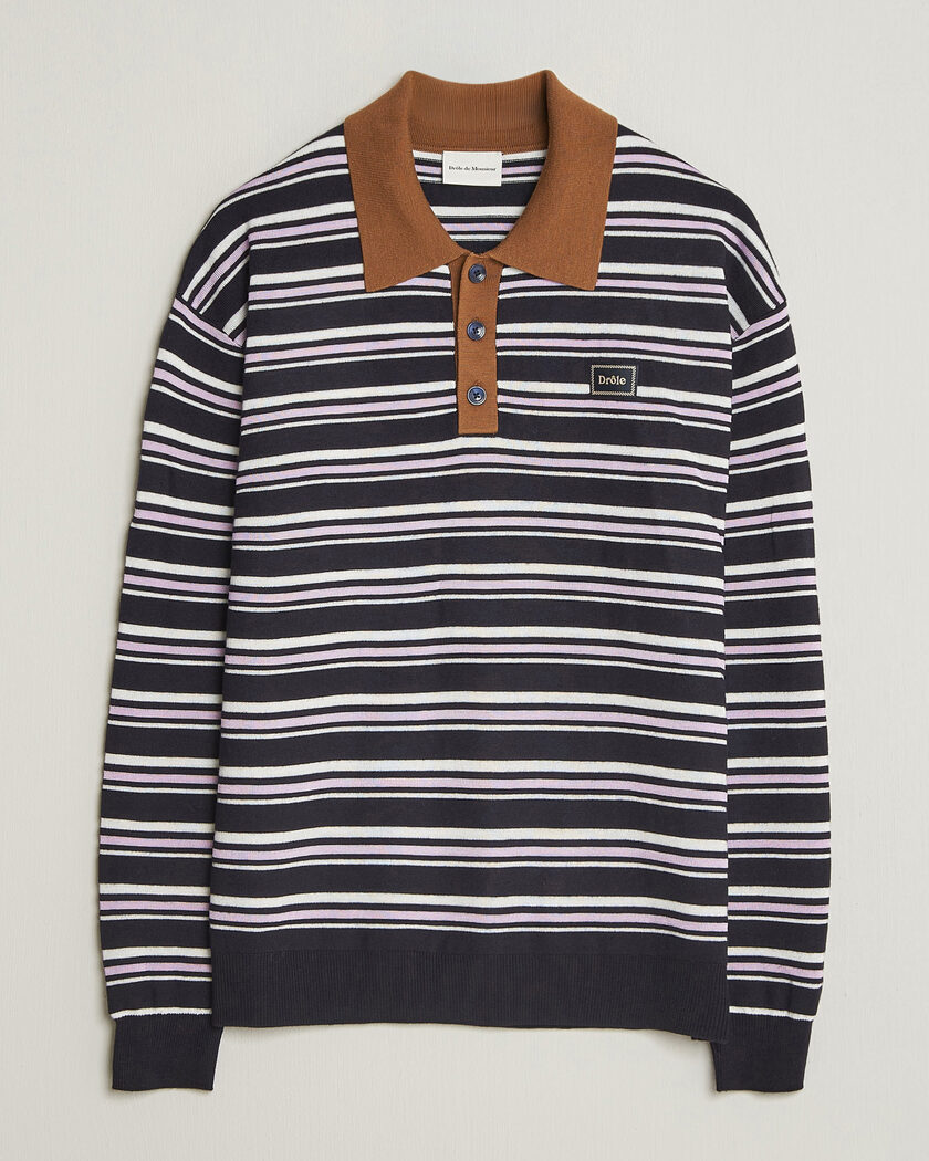 Drôle de Monsieur Striped Knitted Rugger Navy Multi – Flerfarget
