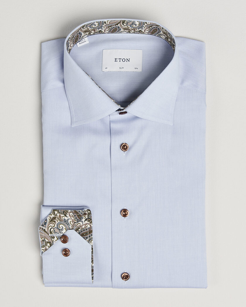 Eton Slim Fit Signature Twill Contrast Shirt Light Blue – Blå