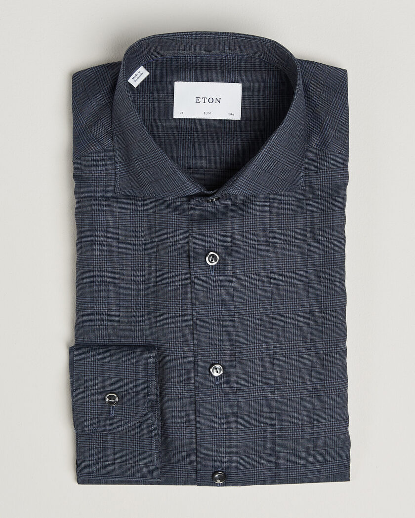Eton Slim Fit Signature Flannel Checked Shirt Dark Blue – Blå