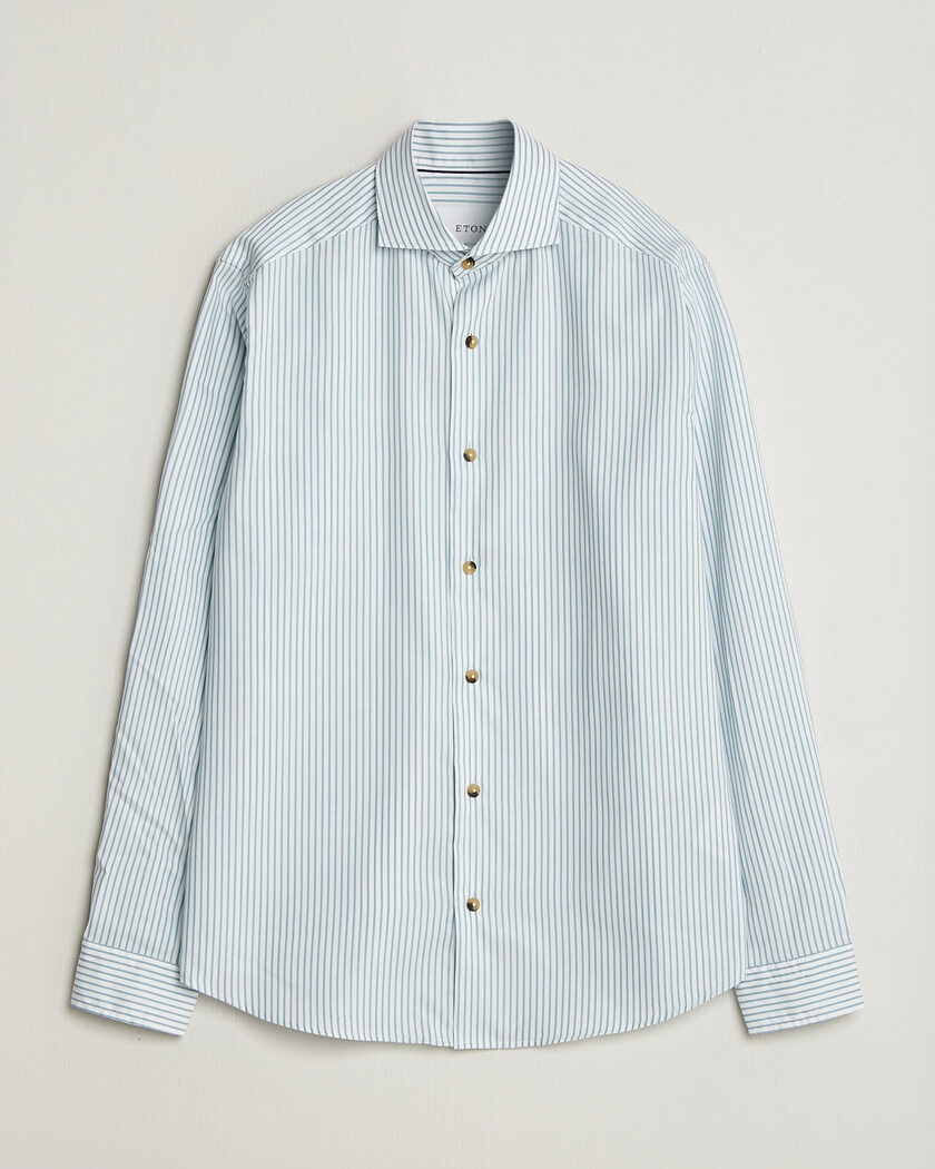 Eton Casual Fit Signature Oxford Striped Shirt Mid Blue – Blå