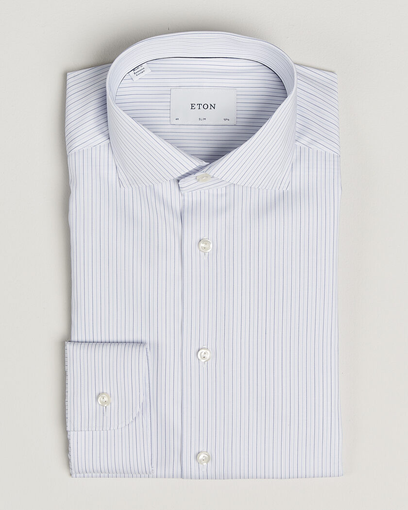 Eton Slim Fit Fine Twill Striped Shirt Light Blue – Blå