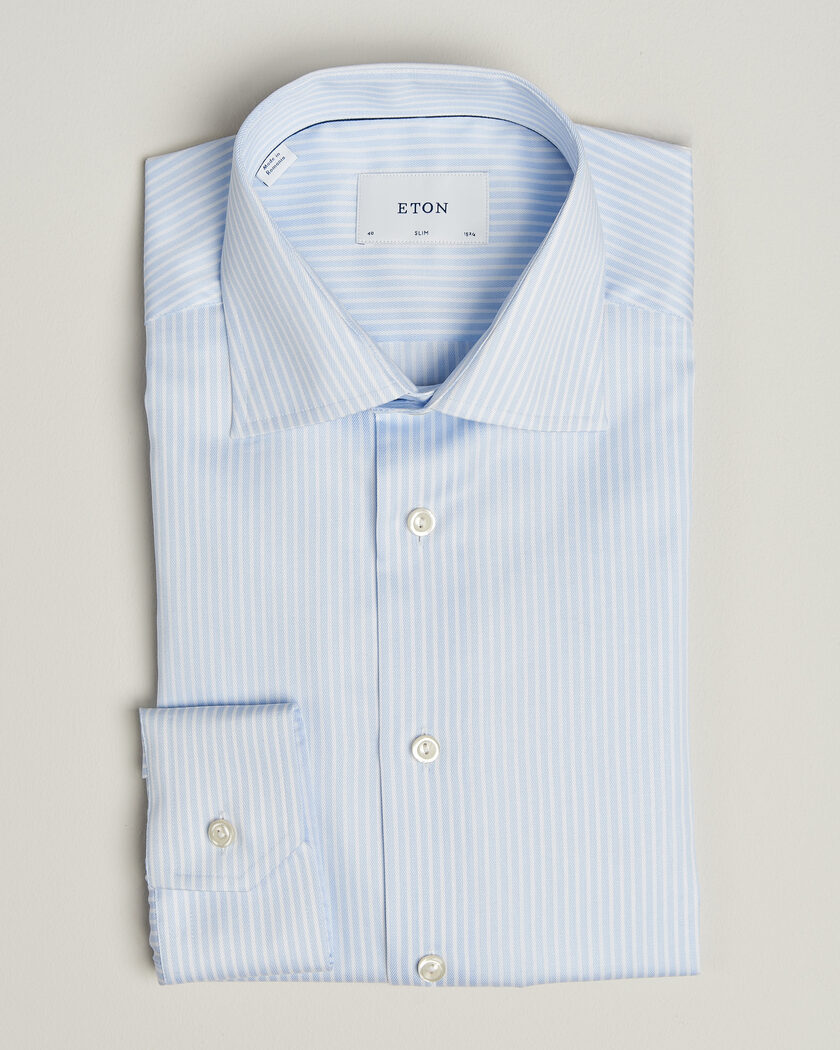 Eton Slim Fit Signature Twill Striped Shirt Light Blue – Blå