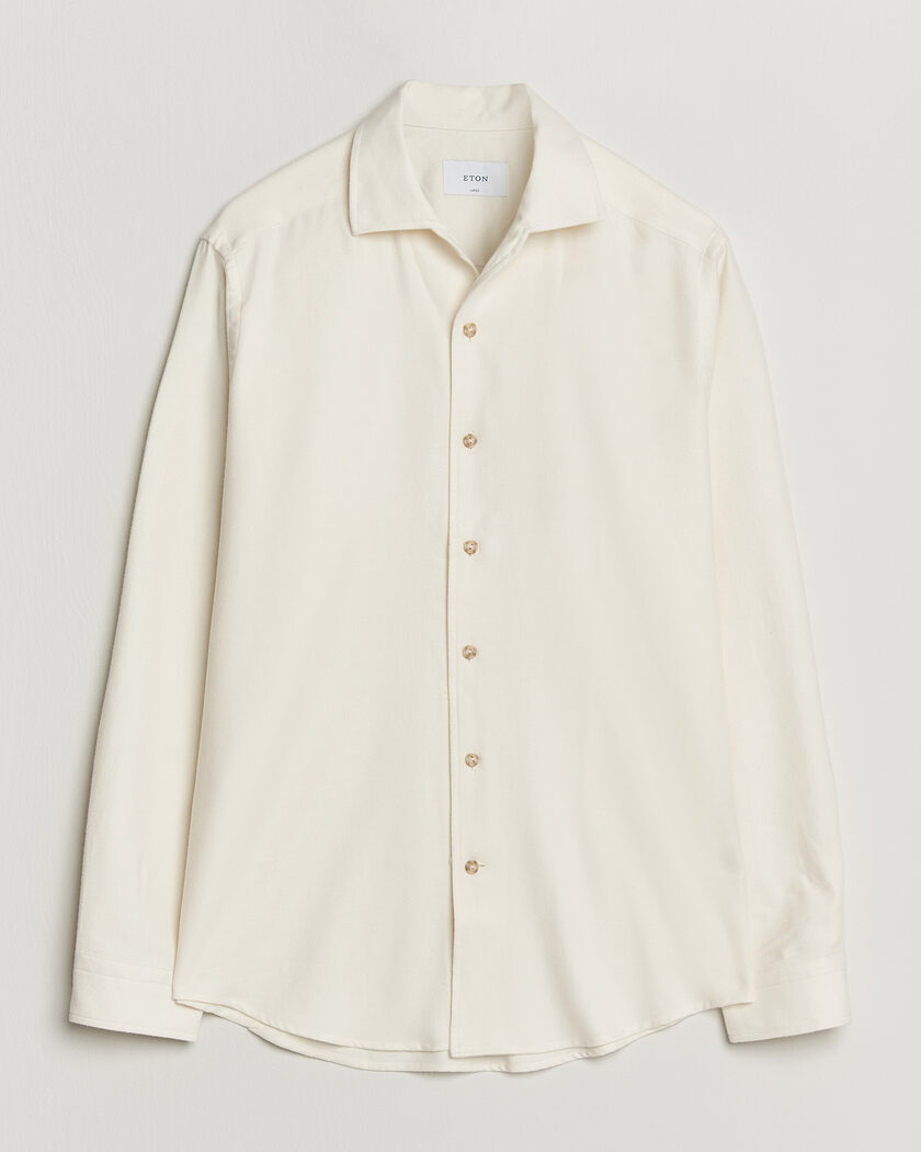 Eton Casual Fit One Piece Collar Flannel Shirt Off White – Hvit