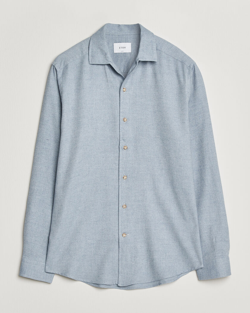 Eton Casual Fit One Piece Collar Flannel Shirt Light Blue – Blå