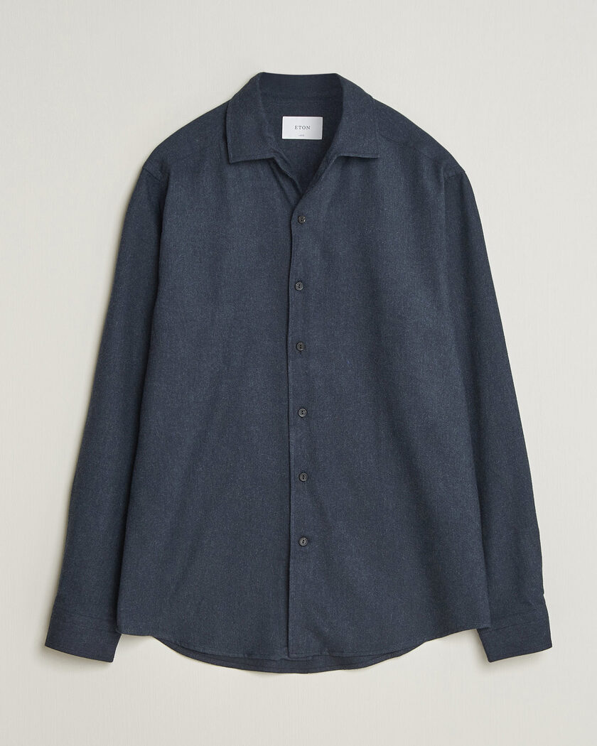 Eton Casual Fit One Piece Collar Flannel Shirt Navy Blue – Blå