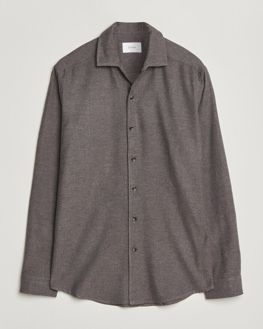 Eton Casual Fit One Piece Collar Flannel Shirt Dark Brown – Brun
