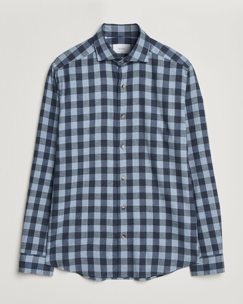 Eton Casual Fit Checked Flannel Shirt Mid Blue – Blå