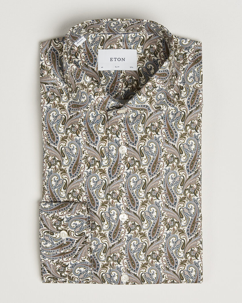 Eton Slim Fit Signature Twill Printed Shirt Green Multi – Flerfarget