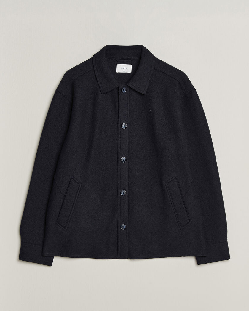 Eton Boiled Wool Shirt Jacket Navy Blue – Blå