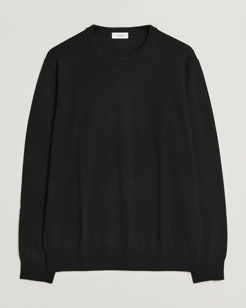 Eton Merino Wool Knitted Crew Neck Black – Svart