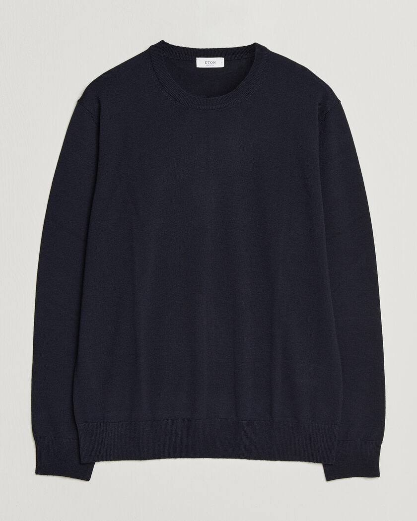 Eton Merino Wool Knitted Crew Neck Navy Blue – Blå