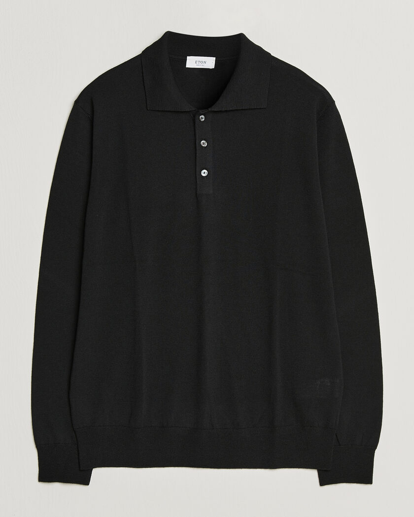 Eton Merino Wool Knitted Polo Black – Svart