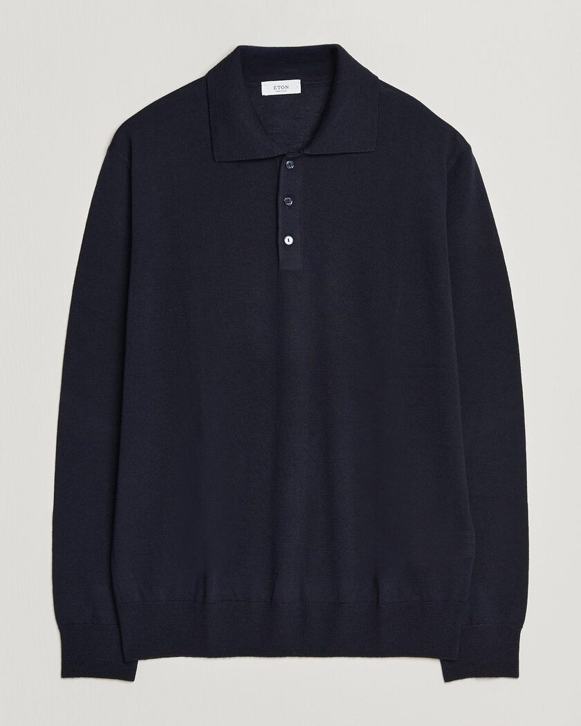 Eton Merino Wool Knitted Polo Navy Blue – Blå