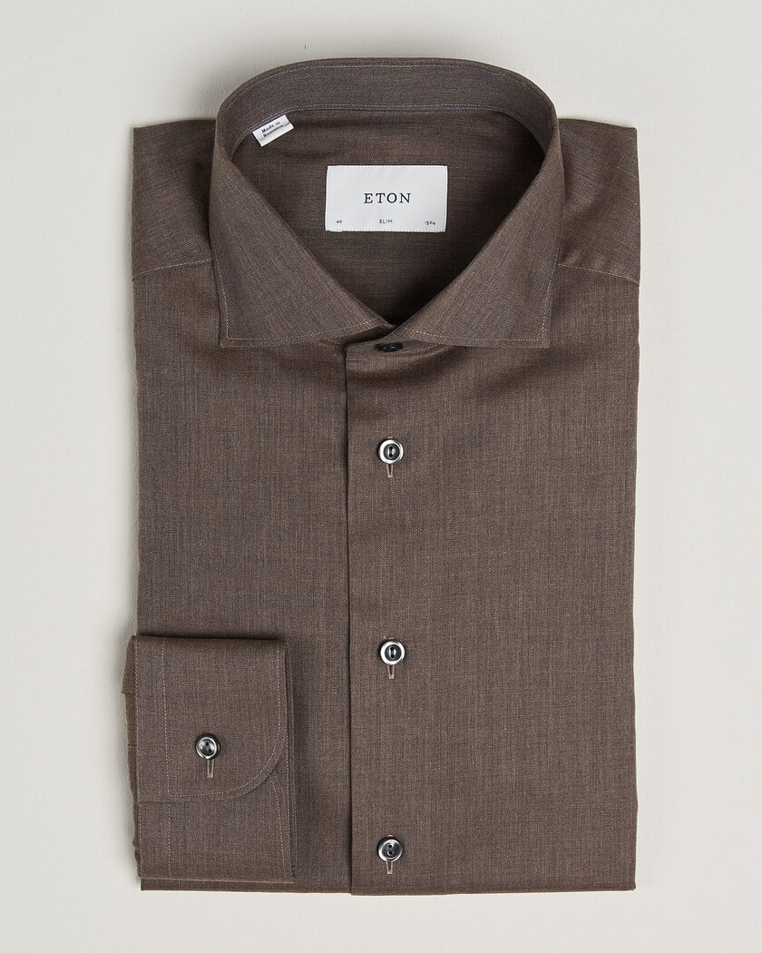 Eton Slim Fit Signature Flannel Shirt Brown – Brun
