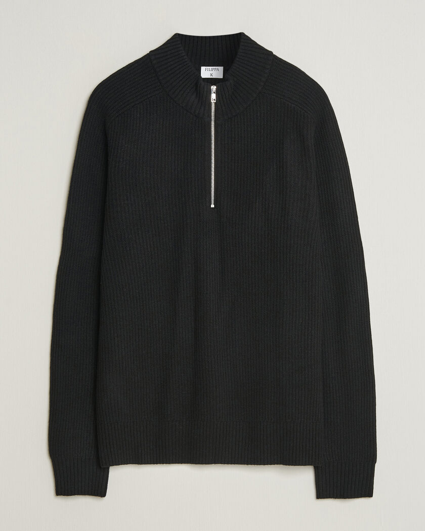 Filippa K Ribbed Wool Knitted Half Zip Black – Svart