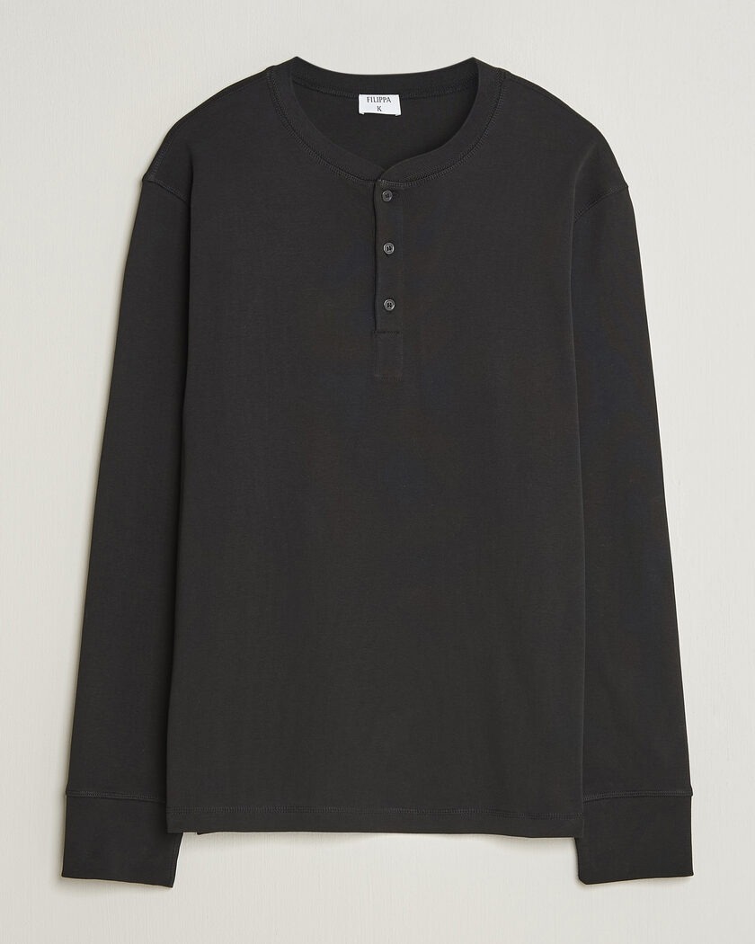 Filippa K Cotton Rib Henley Black – Svart