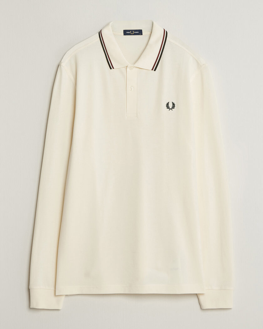 Fred Perry Twin Tipped Long Sleeve Polo Shirt Ecru – Hvit