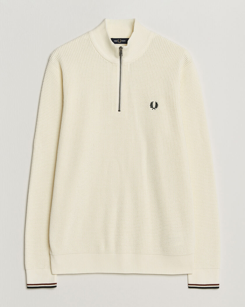 Fred Perry Waffle Stitch Half Zip Ecru – Hvit
