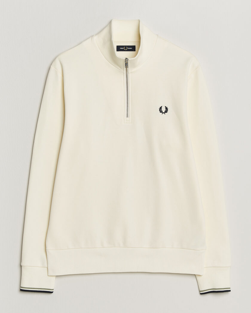 Fred Perry Half Zip Sweatshirt Ecru – Hvit