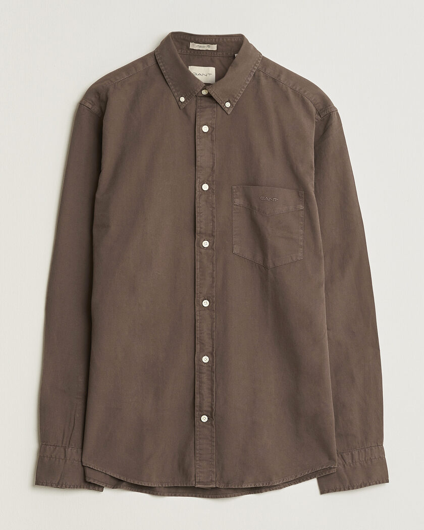 Gant Regular Fit Garment Dyed Twill Shirt Shadow Brown – Brun