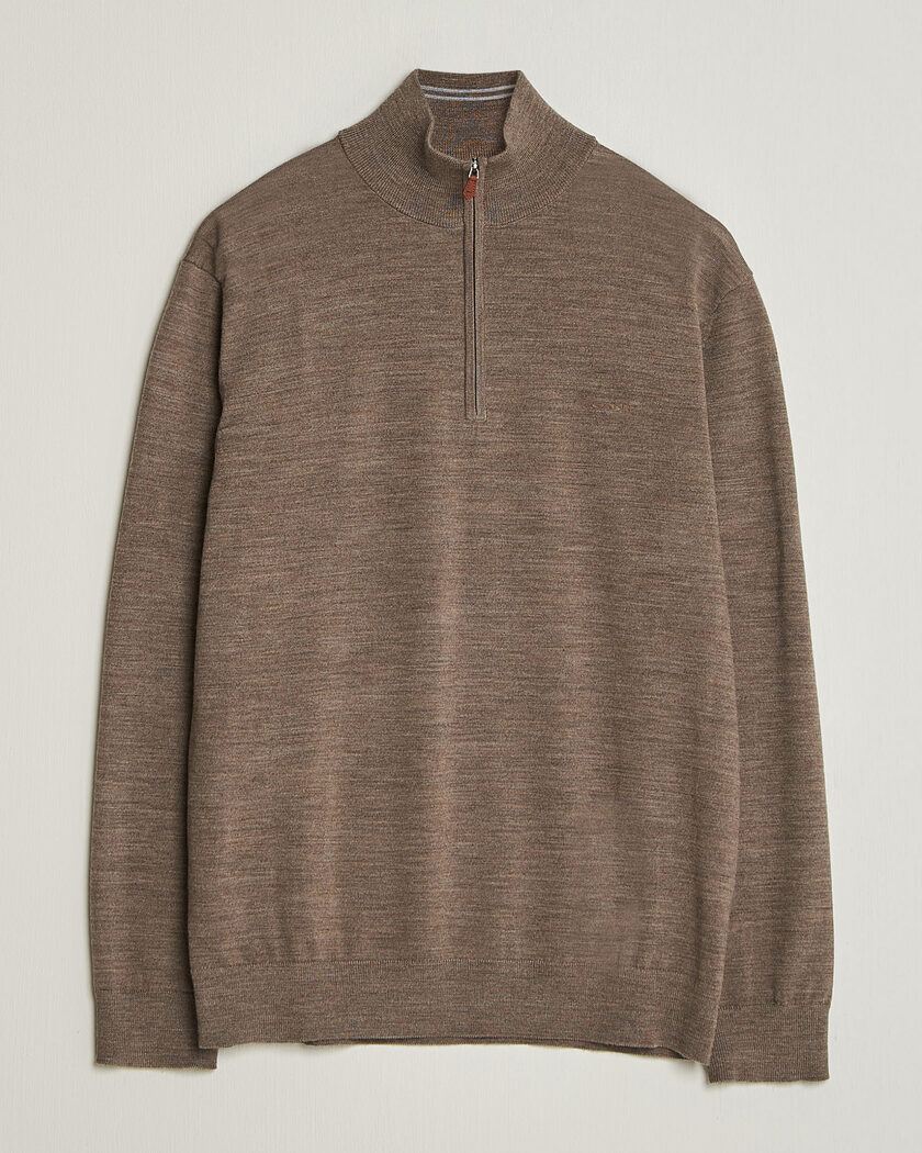 Gant Extrafine Merino Knitted Half Zip Dark Hazelnut Melange – Brun