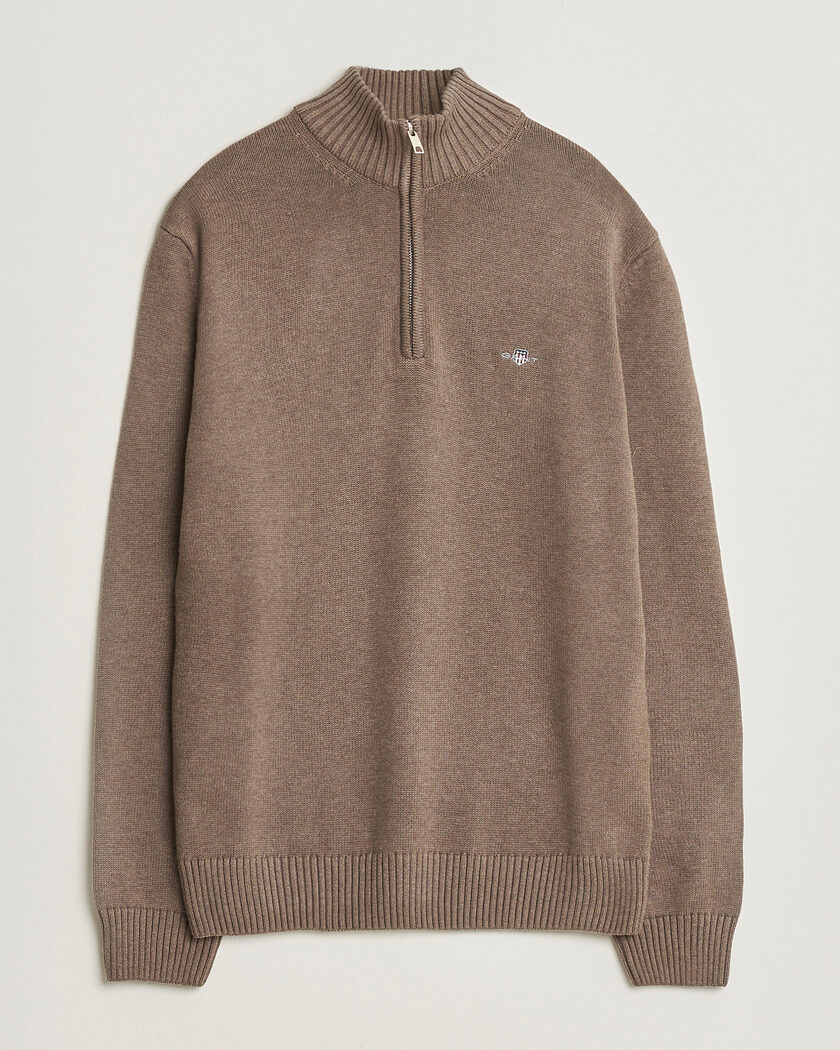 Gant Casual Cotton Knitted Half Zip Dark Hazelnut Melange – Brun