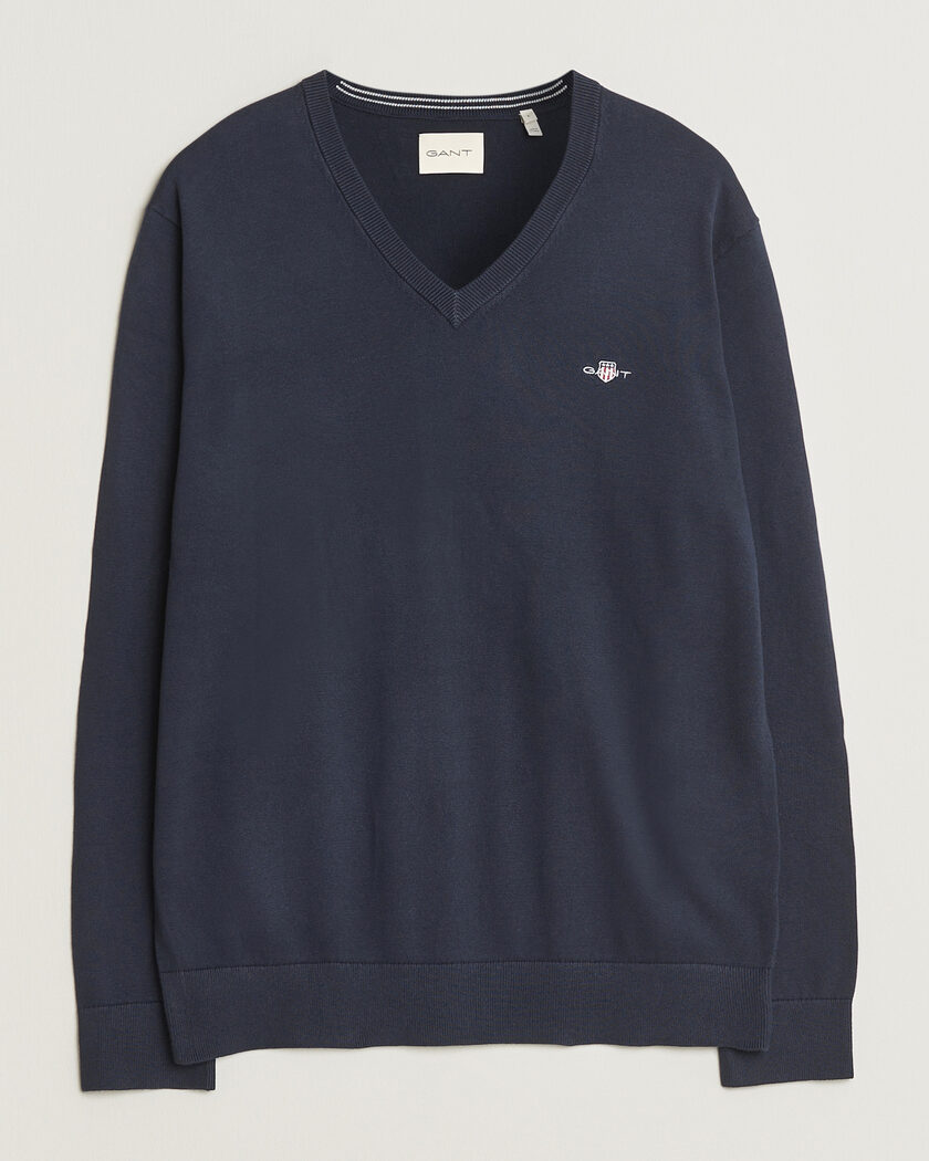 Gant Classic Cotton V-Neck Evening Blue – Blå