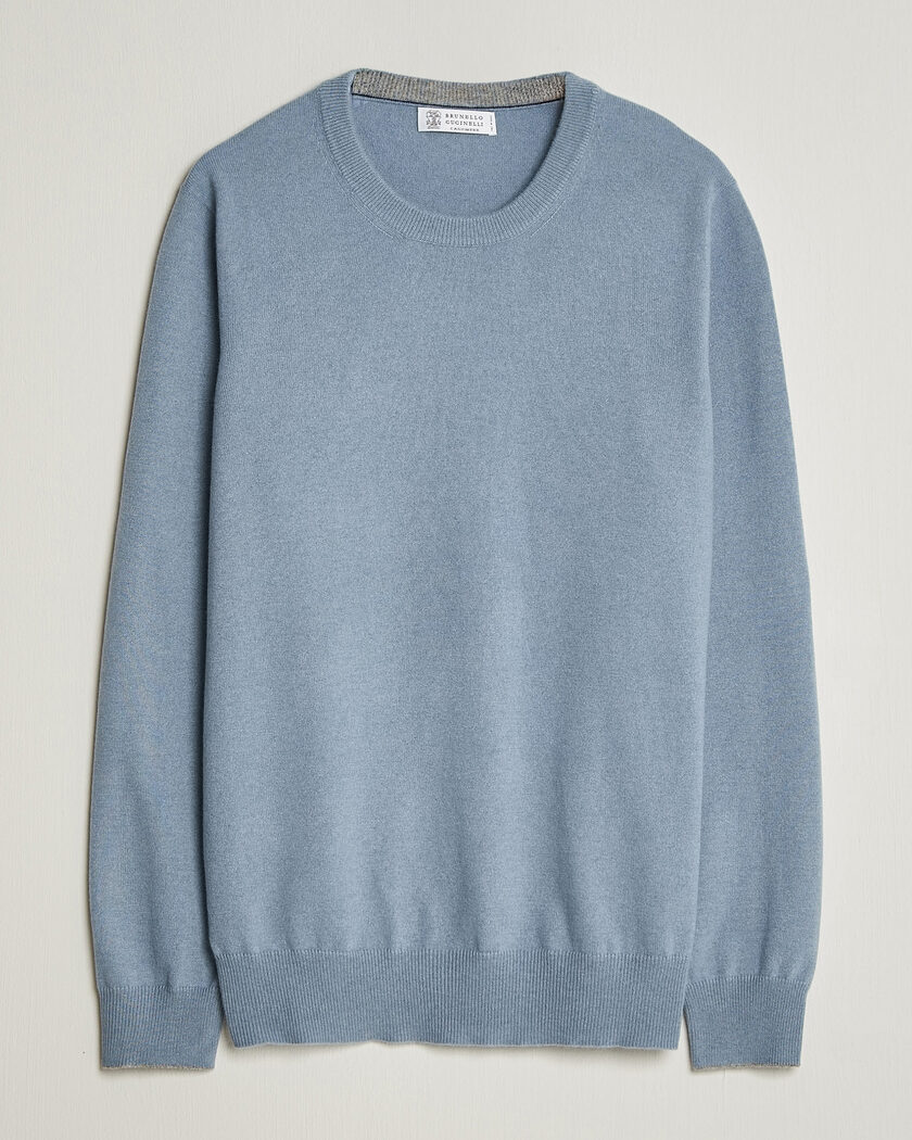 Brunello Cucinelli 2 Ply Cashmere Pullover Denim Blue – Blå