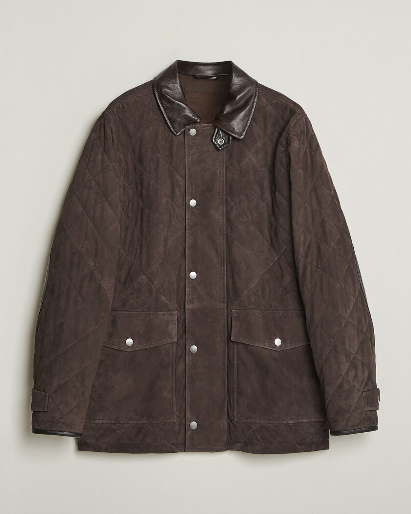 Gant Quilted Suede Jacket Black Brown – Brun