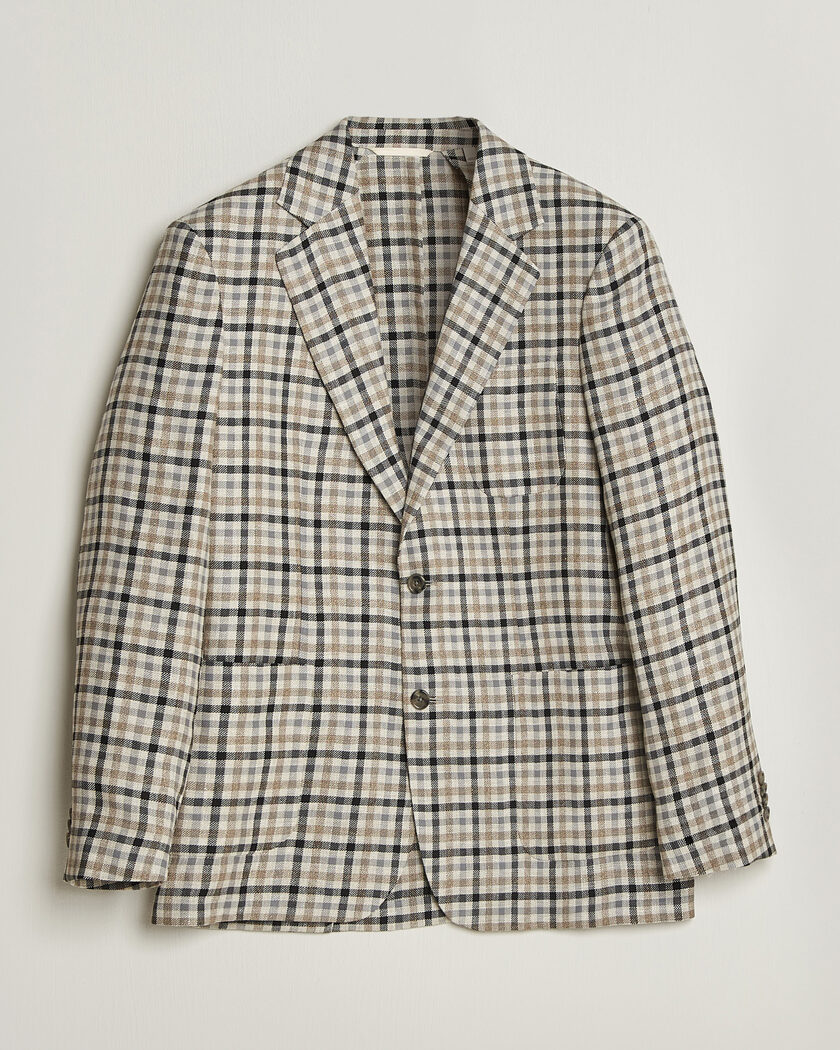 Gant Wool/Linen Checked Blazer Cream – Hvit