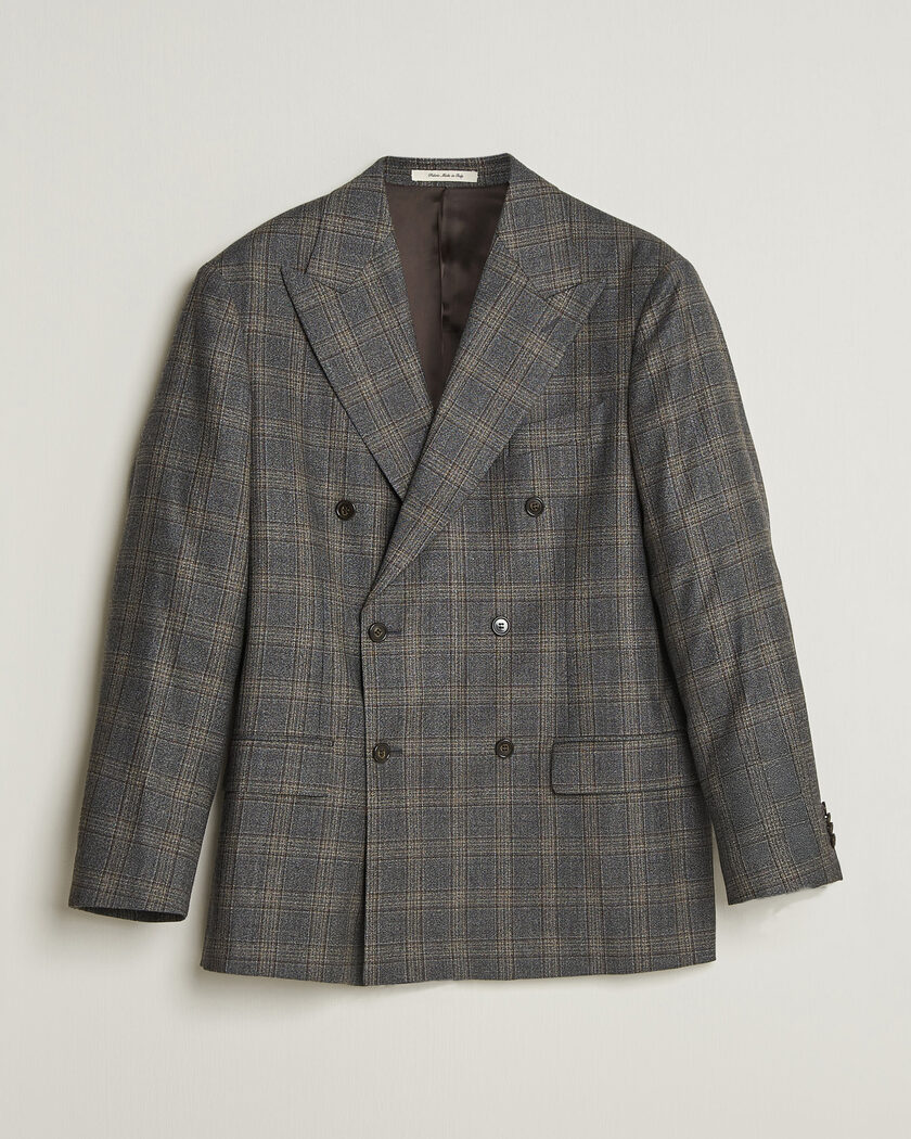 Gant Wool Glencheck Double Breasted Blazer Ceramic Grey – Grå
