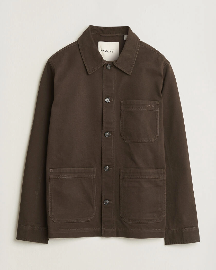 Gant Regular Fit Brushed Twill Overshirt Black Brown – Brun