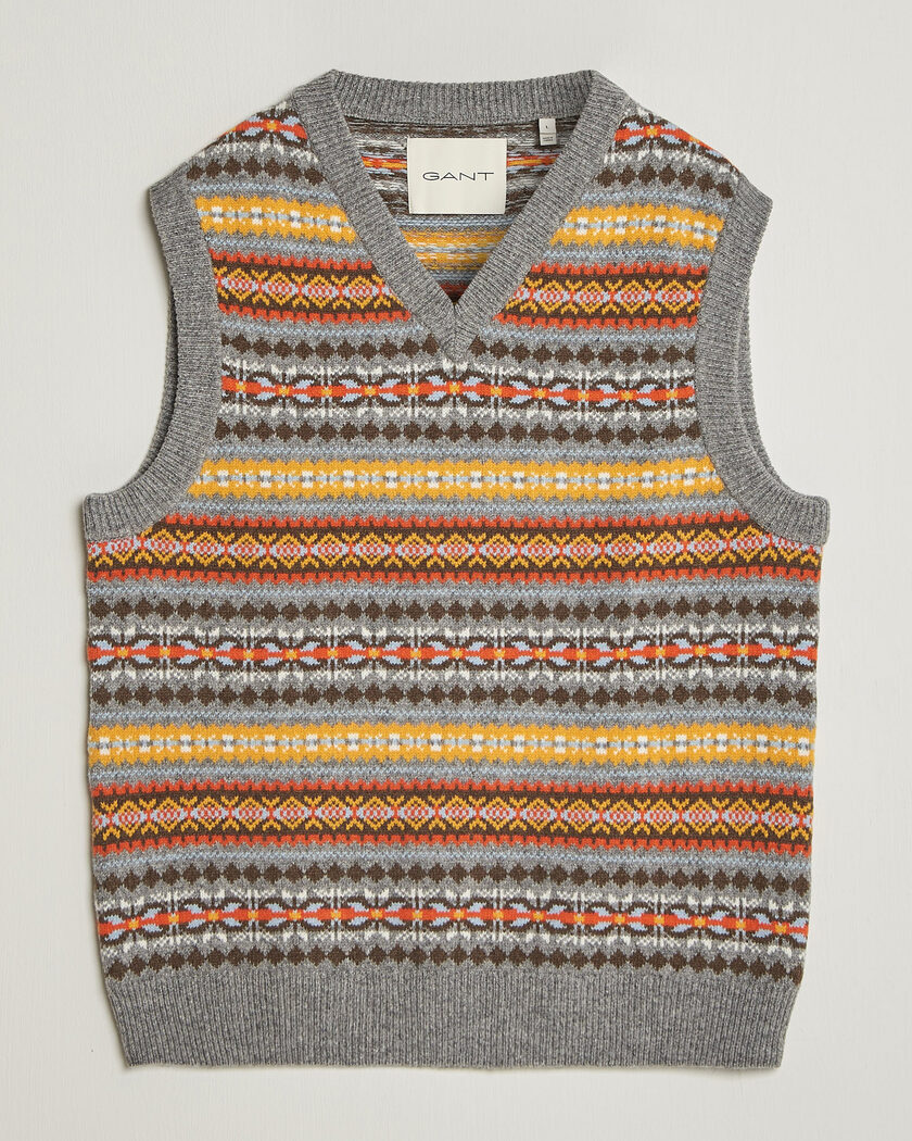 Gant Wool Knitted Fairisle Vest Multi – Flerfarget