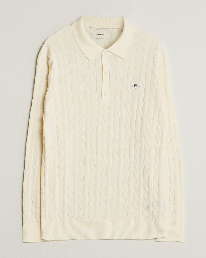 Gant Cotton Cable Polo Cream – Hvit